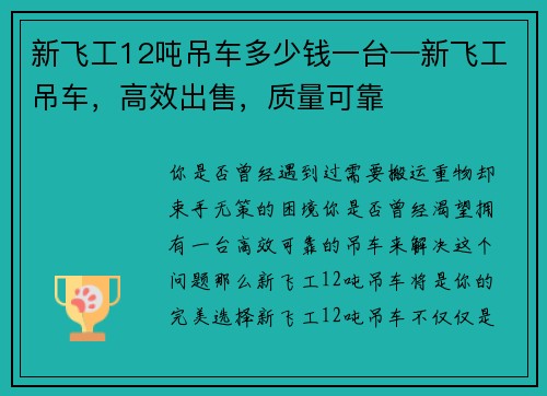 新飞工12吨吊车多少钱一台—新飞工吊车，高效出售，质量可靠