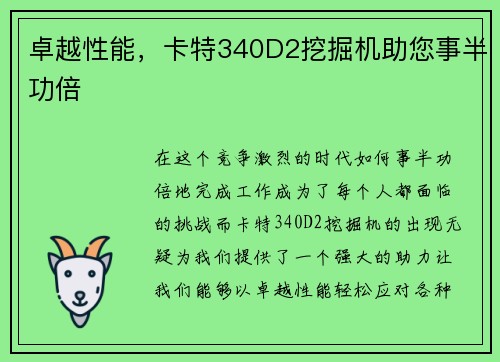 卓越性能，卡特340D2挖掘机助您事半功倍